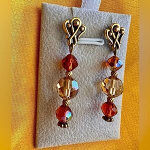 Brown Glamorous Vintage Style Drop Earrings Iridescent Crystal Earrings woman's